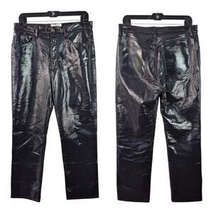 AGOLDE USA Black Recycled Leather Hi Rise 5 Pocket Jeans Pants 31 x 29